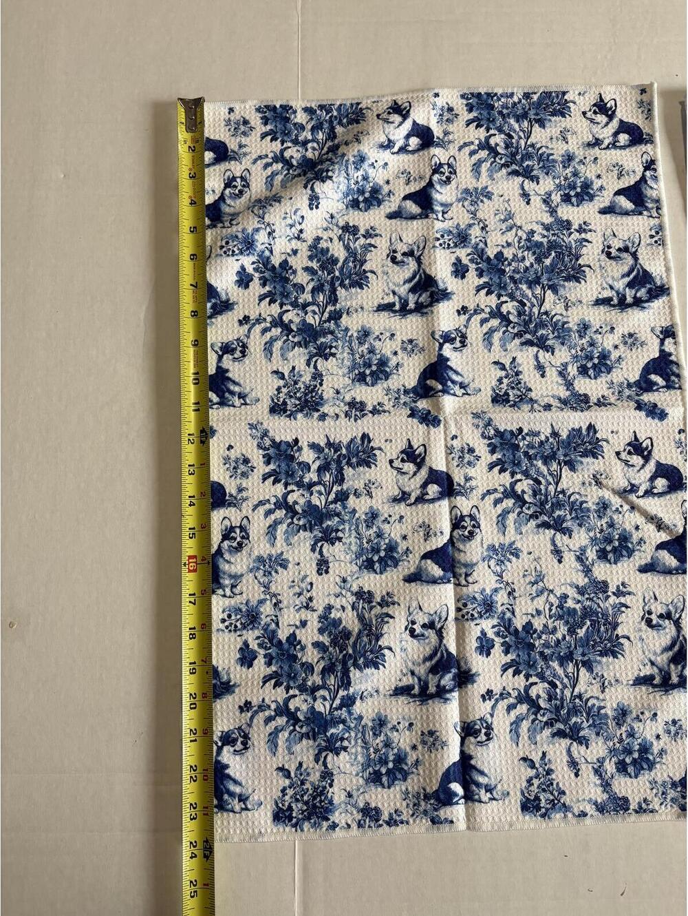 Blue floral corgi towels- set of 2- 16x24 inches - Picture 2 of 3